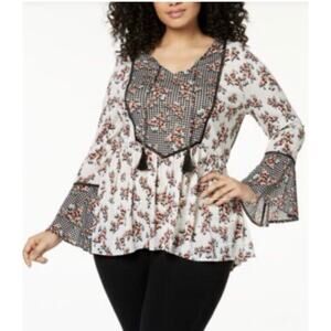 Style & Co Woman Peasant Top 3X Gingham Floral